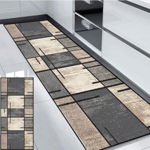 HUAXIQUE Tapis de Salle de Bain Gris BrunAcile à Nettoyer Lavable Antiderapant Moderne Motifs Géométriques Tapis Couloir Long pour Les Chambres Adulte Fille Garcon Ado 90x200cm Style A (GLinUK, neuf)