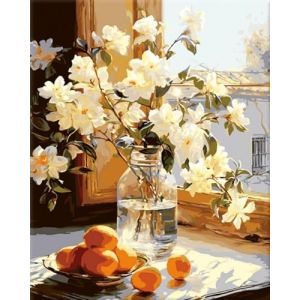 Fan House Peinture par Numero Adulte,Loisirs Cr&eacute;atifs Adultes,Peinture Numero Enfant,DIY Adulte Paint by Numbers Kit et 4 Pinceauxet 4 Pinceaux -Fleur d'oranger et d'abricot Sans Cadre 40x50 cm (CPMY-UK, neuf)