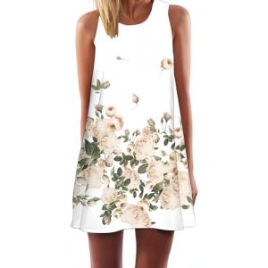 Ocean Plus Femme Multicolore Paréo Trapèze sans Manche Robe de Plage Haut Décontracté Flamant Loisir Feuilles Mini Robe (L (EU 38-40), Roses parfumées) (Ocean Plus, neuf)