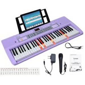 Funtaki Clavier de piano électrique à 61 touches avec touches éclairées, synthétiseur numérique portable avec support, mini clavier musical pour débutants, enfants et adultes Violet (Funtaki Direct, neuf)