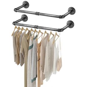eSynic 2pcs 60cm Tringle &agrave; V&ecirc;tement Mural Capacit&eacute; de Charge de 25kg Amovible Barre de Penderie Murale 60x25cm Portant &agrave; V&ecirc;tements Murale Industriel pour Entr&eacute;e Vestiaire Salle de Bain Restaurant-Noir (GGY FR, neuf)