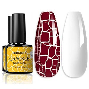 BURANO Vernis à ongles multicolore crack gel, vernis à ongles + vernis à ongles en gel blanc 2 flacons, séchage à l’air requis (Rouge) (BURANO Direct, neuf)
