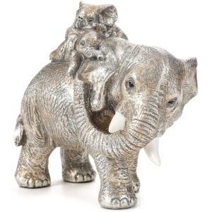 Irayin Statue Elephant, Elephant D&eacute;coration, Cadeau Maman, M&egrave;re El&eacute;phant Portant Deux El&eacute;phanteaux, Objet D&eacute;corations Modernes pour Int&eacute;rieurs, Salon, Bureau - Argent (Irayin, neuf)