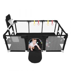 Parc Bebe,XXL Pliable Parc Modulable Bébé Avec Barrieres/Filets/Balle Océanique/4 poignées,Playpen extra grand pour bébés et tout-petits,parc enfant,180 * 120 * 66 cm-noir (Hechheu, neuf)