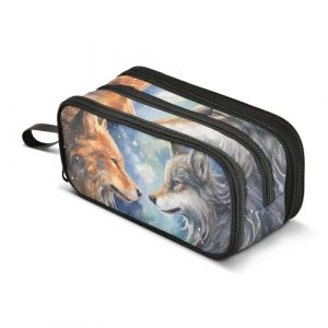 Trousse à crayons de grande capacité avec 3 compartiments pour garçons et filles - Motif loup gris et marron, Loup gris marron, Taille unique, Mallette (qianjiangshihuchaoshangmaoyouxiangongsi, neuf)