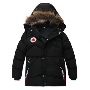 semen Veste pour enfant gar&ccedil;on en fausse fourrure doubl&eacute;e de polaire &agrave; capuche, manteau &eacute;pais pour la neige, manteau d&rsquo;hiver chaud, parka rembourr&eacute;e pour le ski, manteau de 3 &agrave; 10 ans, Noir , 7-8 ans (semen FR, neuf)