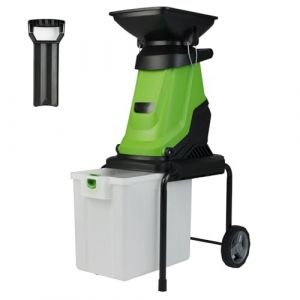 GOPLUS Broyeur Vegetaux et Branches &Eacute;lectrique 3000W, Broyeur Vegetaux avec Bac de Ramassage 50L, Lame &agrave; Double Tranchant, Roues de Transport, Ratio de Broyage 15:1, pour D&eacute;chets de Jardin(Vert) (Augenstern24, neuf)