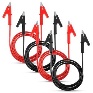 Lot de 4 pinces crocodiles de calibre 14 avec c&acirc;bles de mesure en silicone, pince crocodile avec fils pour multim&egrave;tre, c&acirc;ble crocodile double extr&eacute;mit&eacute; 15 a avec clips isolants pour tests &eacute;lectriques (Roubeauty, neuf)
