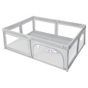 XUANYU Parc B&eacute;b&eacute; Rectangulaire avec Barri&egrave;res et Porte, Parcs de Jeux Pliable en Tissu Oxford, Centre d'activit&eacute;s B&eacute;b&eacute;, Parc Enfant pour Int&eacute;rieur/Ext&eacute;rieur (Gris clair 205 x 147 x 66 cm) (XUASHW, neuf)