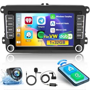 Inefala 1+32G Dab Android 15 Autoradio pour VW Golf 5 Golf 6 Polo Passat Tiguan, 7'' Écran Tactile 2 DIN Radio Navigation GPS avec sans-Fil Carplay/Android Auto/Bluetooth/Lien Miroir/Caméra de recul (Inefala, neuf)
