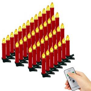 OZAVO Bougies de No&euml;l Bougies &agrave; LED sans fil, Bougies No&euml;l Decorative, Lumi&egrave;re Chaude de No&euml;l avec T&eacute;l&eacute;commande - Rouge - Lot de 40 pcs (Yifan-EU, neuf)