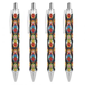 THKVSV Lot de 4 stylos &agrave; bille r&eacute;tractables avec motif poup&eacute;es russes Matriochka 0,5 mm pour homme et femme (ncbd, neuf)