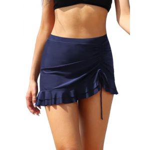 SHEKINI Jupe de Bain Femmes Bikini Jupette El&eacute;gant Slim Jupe Courte Summer Beach Maillots de Bain Femme Ruched Jupe de Bain Sport(M, Bleu fonc&eacute; B) (DODO BIKINI, neuf)