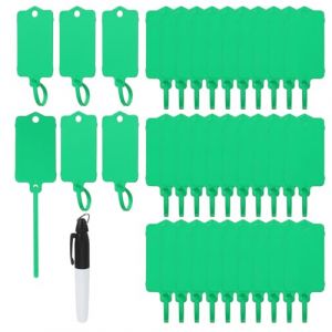 PATIKIL &Eacute;tiquettes en plastique 6,1"x1,46", 100 pi&egrave;ces &Eacute;tiquettes de s&eacute;curit&eacute; naturels imperm&eacute;ables pour l'exp&eacute;dition, attaches d'&eacute;tiquettes suspendues avec stylo marqueur, vert (PATIKIL UK, neuf)