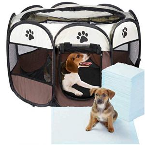 enclos pliable parc pour chiens chiot chat chaton + tapis &eacute;ducateur apprentissage propret&eacute; al&egrave;se animaux domestiques animal compagnie protection lapin cage niche cl&ocirc;ture porte toit ext&eacute;rieur int&eacute;rieur (MOKACOM, neuf)