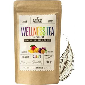 Infusion bien-être - Tisane draineur & detox - Defenses immunitaires - Thé vert, gingembre, curcuma, fruit de la passion, mangue, kiwi, spirulina, antioxydant naturel 100g (CAMINO DE CABRAS, neuf)