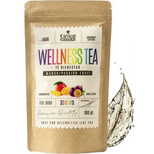 Infusion bien-être - Tisane draineur & detox - Defenses immunitaires - Thé vert, gingembre, curcuma, fruit de la passion, mangue, kiwi, spirulina, antioxydant naturel 100g (CAMINO DE CABRAS, neuf)