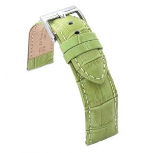 Diloy Bracelet montre cuir grav&eacute; crocodile &eacute;caille carr&eacute;e bomb&eacute; sport &ndash; Tailles 14mm 16mm 18mm 20mm 22mm 24mm 26mm 28mm 30mm &ndash; &Eacute;l&eacute;gant et robuste 368 Vert 24mm (DWS Online, neuf)