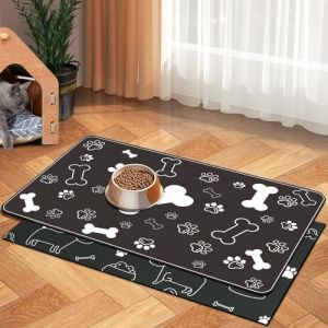 APOMOONS 2 pi&egrave;ces Tapis pour gamelle Tapis pour gamelle Chien, Tapis antid&eacute;rapant pour Nourriture Chien Chat, Tapis pour gamelle Absorbant &agrave; s&eacute;chage Rapide pour Animaux domestiques (29 &times; 49 cm) (xinzemei, neuf)