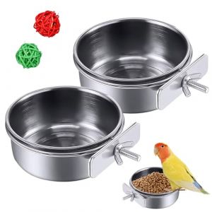 Fuhesgu 2PCS Mangeoires en Acier Inoxydable pour Oiseaux, Mangeoire Suspendue pour Oiseaux Mangeoire pour Cage à Oiseau Mangeoires en Acier Inoxydable pour Cage à Perroquets avec 2 Boules de Rotin (GURETZKE-PANAGIOTA, neuf)