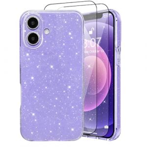 CaseLover Coque Compatible avec iPhone 17 6.3" Glitter, Paillette Brillantes Coque avec 2 Pi&egrave;ces Protections d'&eacute;cran Mignon TPU Silicone Shock-Absorption Sparkle Housse &Eacute;tui pour iPhone 17, Violet (CaseLover_Direct_Store, neuf)