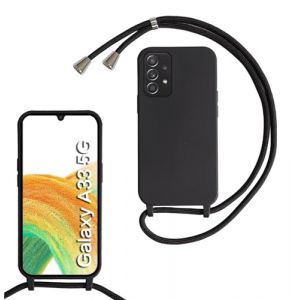 Coque pour Samsung Galaxy A33 5G avec Cordon, Collier pour &Eacute;tui en Silicone Liquide avec Portable Sangle r&eacute;glable Bandouili&egrave;re Lanyard Colliers, Housse Anti-Choc Case Samsung Galaxy A33 5G,Noir (BiBoDan, neuf)