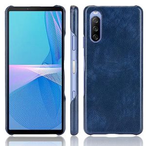 LMFULM&reg; Coque pour Sony Xperia 10 III XQ-BT52 A102SO (6,0 Pouces) Mince PU Cover &Eacute;tui de Protection PC Dur Housse Arri&egrave;re Rigide Case Litchi Motif Bleu (LMAZWUFULM, neuf)