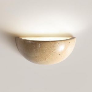 HAOZIWEI Applique murale en travertin naturel de style Wabi-Sabi, luminaire semi-circulaire avec douille G4 | Applique japonaise pour salon, chambre, escalier, vestibule (SHREALMS LAMPS, neuf)