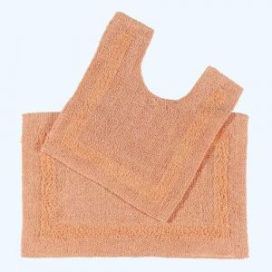 HOMESCAPES Tapis de Bain et Contour WC en Coton, 1600 g/m², Extra Doux, 100% Coton, réversible, antidérapant, Lavable, Super Absorbant, Pêche, Ensemble Tapis Salle de Bain et WC – Lot de 2 (HOMESCAPES, neuf)