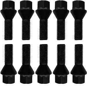 TRACER Lot de 10 boulons de roue coniques argent&eacute;s M14 x 1,5 24 mm (noir, 50 mm) (TUNERSHOP, neuf)