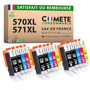 COMETE, Marque française - 570XL 571XL - 15 Cartouches d'encre Compatibles Canon PGI-570 CLI-571 XL / PG570 CL571 - pour Canon Pixma MG5750 TS5050 MG5753 MG6850 TS5055 TS6050 (6 Noir et 9 Couleur) (comete consommable, neuf)