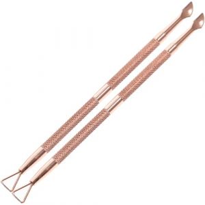 VILLFUL Lot de 2 Poussoirs &agrave; Ongles en Acier Inoxydable Rose Dor&eacute; Outil Repousse-Cuticules Double T&ecirc;te Grattoir &agrave; Ongles Triangulaire et Biseaut&eacute; pour Manucure et P&eacute;dicure (WANHALA, neuf)