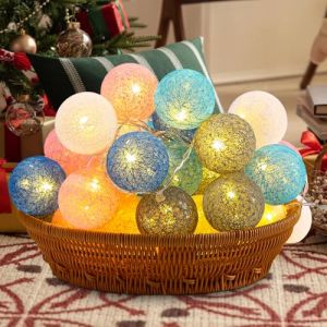Guirlande Lumineuse Coton Boules Avec USB Prise,6M 40 LED Chaîne Lumière pour Chambre Rideau Fête Noël Anniversaire Halloween Mariage Chambre de Bébé Romantique Décor,Bleu (GIRGIS KIROLOS, neuf)