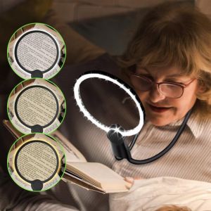 Loupe de Lecture Main Libre, Loupe Mains Libres avec Lumière, Loupe de Page pour Malvoyant 3 en 1, col de Cygne Flexible,Aide à la Lecture pour Personnes âgées,pour Lecture,Réparations,Couture (WEB SAMSON, neuf)