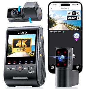 VIOFO Cam&eacute;ra embarqu&eacute;e A329S 3CH 4K avant arri&egrave;re, 4K + 2K + 2K, 3 objectifs, mode stationnement &agrave; &eacute;conomie d'&eacute;nergie, cam&eacute;ra int&eacute;rieure ultra grand angle 210&deg;, contr&ocirc;le Wi-Fi 6 et application, trois (VIOFO Ltd, neuf)
