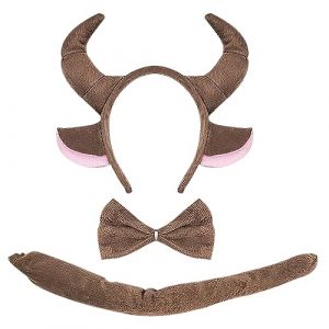 SKHAOVS 3 Pcs Accessoires de Costume de Taureau Enfants Costume de Taureau Ensemble, Cornes de Taureau Bandeau Noeud Papillon Queue, Costume des Animaux pour Anniversaire Halloween Carnaval (Brun) (ZhiTu Eu, neuf)