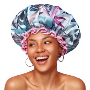 mikimini Bonnet de Douche Femme, R&eacute;utilisable Imperm&eacute;able Charlotte de Douche pour Cheveux Longs et &Eacute;pais, Design Tropical Grande Charlotte Cheveux pour Femmes (mikimini Direct, neuf)