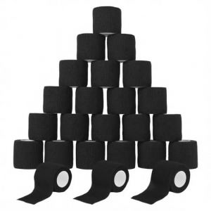 MUNTE 24 Pièces Bandage Autoadhésif 5 cm x 4,5 m, Bande Cohesive Noir, Bande Strapping Adhésif en Tissus Non Tissés, Auto-adhésif Strapping Cheville, Convient aux Poignets, Chevilles, Genoux (luzhong1111, neuf)