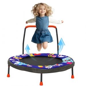 Arkyomi Mini Trampoline pour Enfants 91 cm, Bebe Pliable Petit Trampoline avec Poign&eacute;es en Mousse R&eacute;glables en Hauteur et Housse Rembourr&eacute;e&ndash; Int&eacute;rieur/Ext&eacute;rieur(Bleu) (ELhome, neuf)