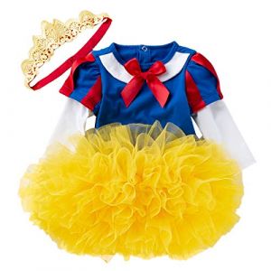 MYRISAM Costume de Carnaval pour Filles de B&eacute;b&eacute; Blanche-Neige Sir&egrave;ne Belle Sofia Anniversaire de Princesse Tutu Robe Romper Bodysuit w/Bandeau Tenue de No&euml;l Halloween 6-12 mois (MYRISAM store, neuf)