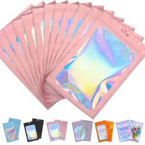 Sac &agrave; Roulette R&eacute;utilisable Anti-Odeur - Pochette en Aluminium Holographique R&eacute;fermable pour Cannabis Th&eacute; Ail Oignons (rose, 12 * 20cm) (SHOOTING STAR  STORE, neuf)