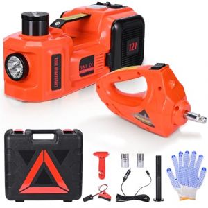 GJCrafts Cric hydraulique &eacute;lectrique avec visseuse &agrave; percussion, compresseur d'air et mallette de transport &ndash; Capacit&eacute; 5 T, 150-530 mm, lumi&egrave;res LED, fonctionnement 12 V/CC pour le changement de pneus (LOITS LIMITED, neuf)