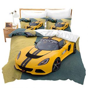 Set Housse de Couette 240x260cm Courses Parure de Lit 2 Personnes Voiture De Sport De Sports Extrêmes Jaune 3 Pièces Parure De Lit avec 2 Taies d'oreiller 65x65cm, Fille Garcon Decoration Chambre (LYQFYZ, neuf)