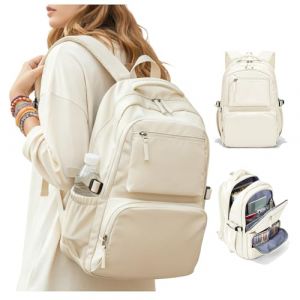 sikazan Sac a Dos Scolaire Multipoches,Sacs D'&eacute;cole Cartable Primaire Grand,Sac a Dos Lycee,Sac Universit&eacute; Femme,Sac Scolaire Ado (Beige) (Sikazan Store, neuf)