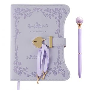 heavenlife Journal Intime Filles, B6 Carnet de Notes Cuir PU, Cahier de Voyage avec Clé +Stylo, Agenda Secret avec Cadenas en Forme de Coeur, 180/360 Feuilles pour Enfant Adult Ado (Violet) (allowreve, neuf)