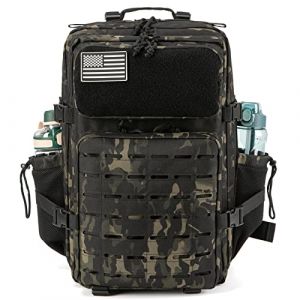 QT&QY Sacs à dos tactiques militaires pour hommes Sac de jour Molle 45L Grande capacité sac à dos de fitness Sac à dos de randonnée avec porte-bouteille (Panda Outdoor Explorer-FR, neuf)