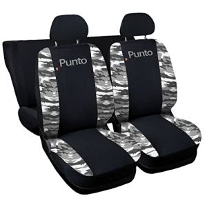 Lupex Shop Housses de si&egrave;ge Auto compatibles avec Le Punto, Made in Italy, Tissu Polyester, Jeu Complet de si&egrave;ges Avant et arri&egrave;re (Noir - Gris Camouflage) (Rebecashop, neuf)