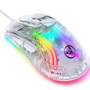 KUIYN Souris transparente 383 PRO X400, souris de jeu filaire ultra légère, 13 souris rétroéclairées RVB, 6 DPI réglables 12800 Marco, modèle optique USB Aerox pour Win10/Xbox/PS4/PS5/Mac/HP/Acer (KUIYN, neuf)