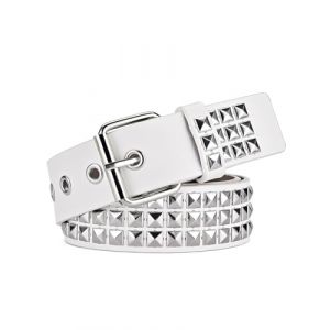 HUVZOR 1 pi&egrave;ce Ceinture &agrave; rivets Rock Punk Punk Rivet clout&eacute;e Ceinture gothique rang&eacute;e pyramide carr&eacute;e en cuir PU vintage punk rock ceinture &agrave; &oelig;illets ceinture pour jeans rockwear femme/homme(blanc) (Volumetech OU, neuf)
