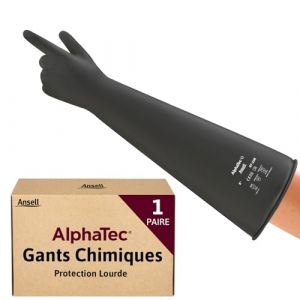 Ansell AlphaTec 87-108 Gants de Protection Chimique en Latex, avec Manchette Longue (61cm), Tr&egrave;s R&eacute;sistants &agrave; l'Abrasion et R&eacute;utilisables, S&eacute;curit&eacute; Industrielle, Noir, Taille M (1 Paire) (blueacetradingltd2, neuf)